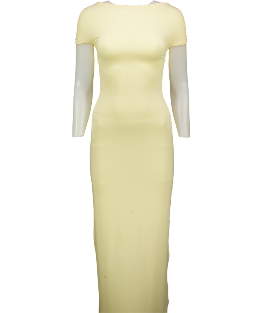 MESHKI Off Shoulder Slinky Maxi Dress - Lemon Yellow UK XS