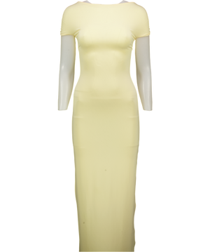 MESHKI Off Shoulder Slinky Maxi Dress - Lemon Yellow UK XS