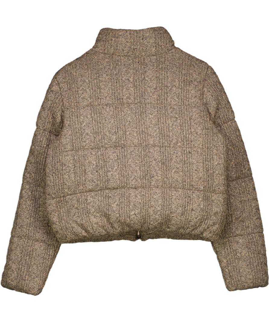 ZARA Brown Quilted Cable Knit Bomber Coat With Thermal Insulation UK S