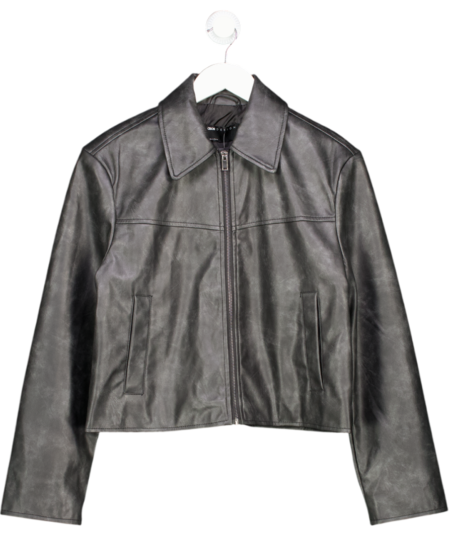 ASOS Leather Look Top Collar Jacket In Washed Black UK S