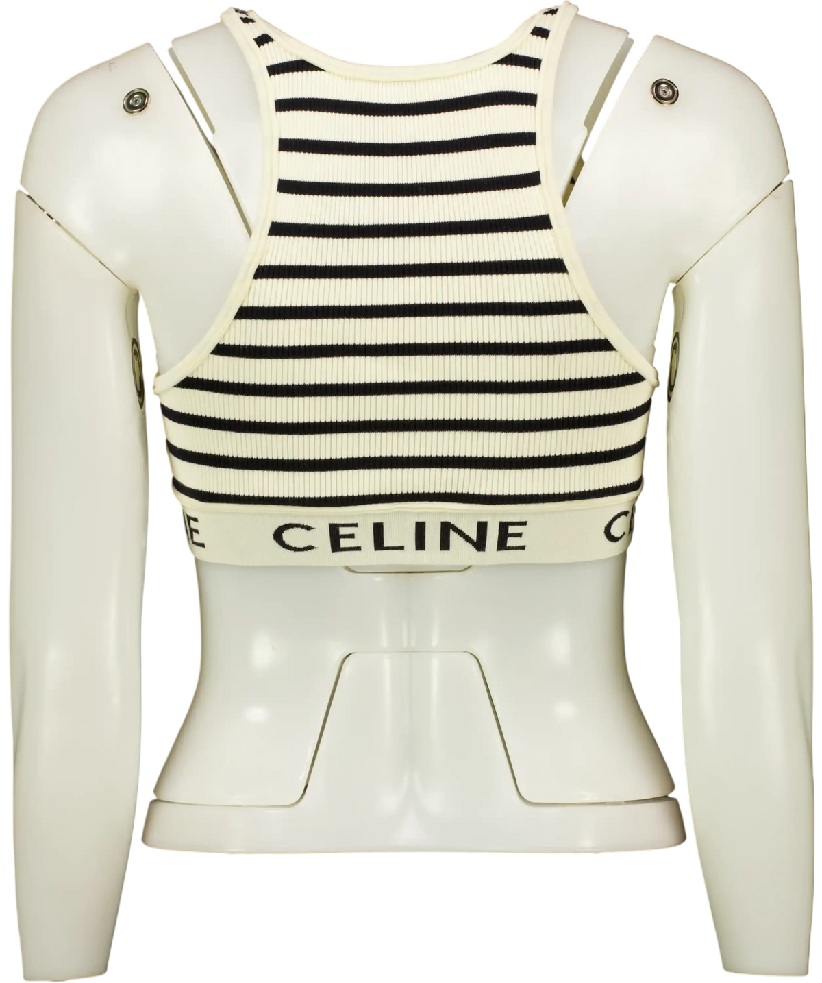 CELINE PARIS Cream And Black Striped Athletic-rib Crop Top UK S
