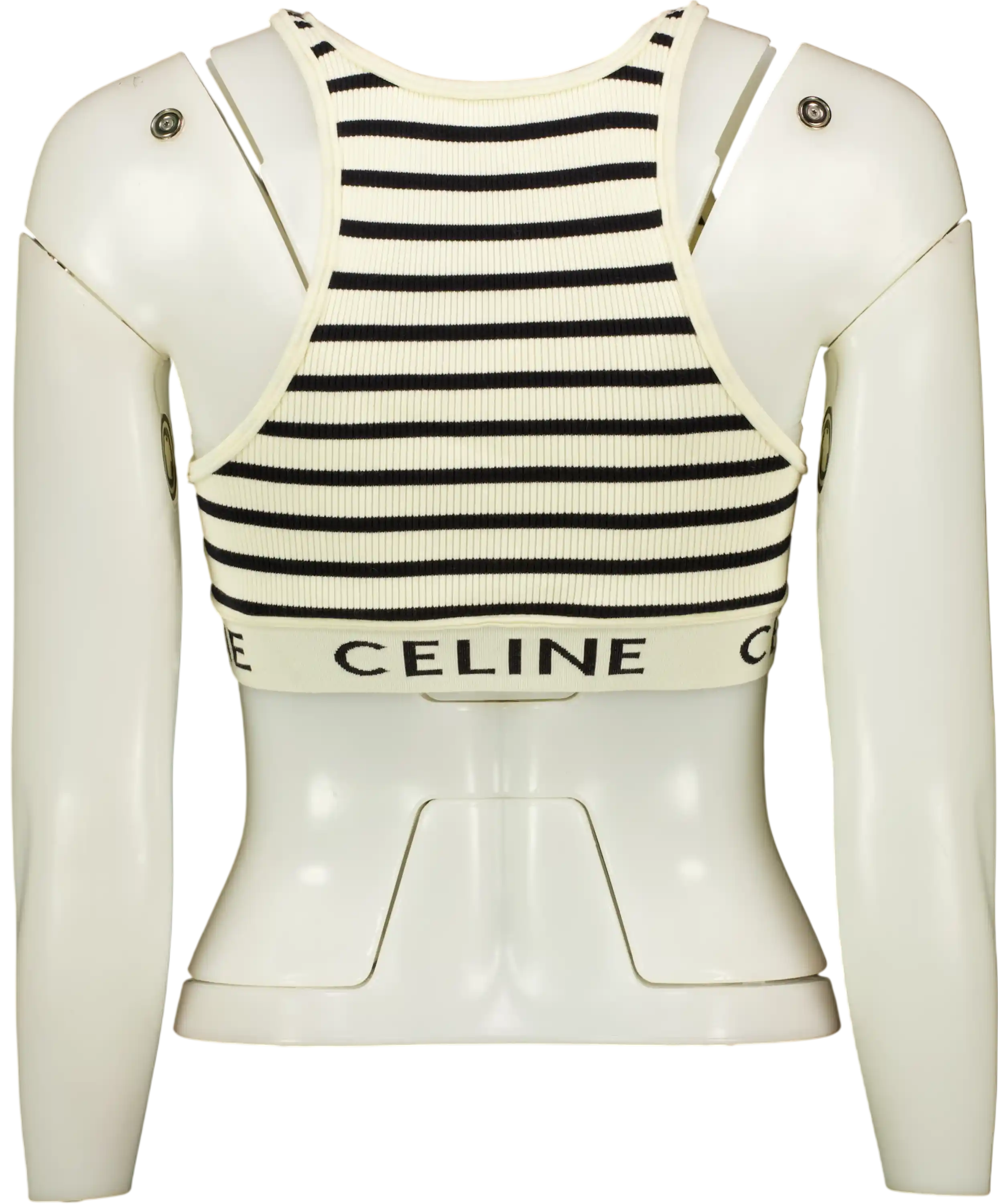 CELINE PARIS Cream And Black Striped Athletic-rib Crop Top UK S