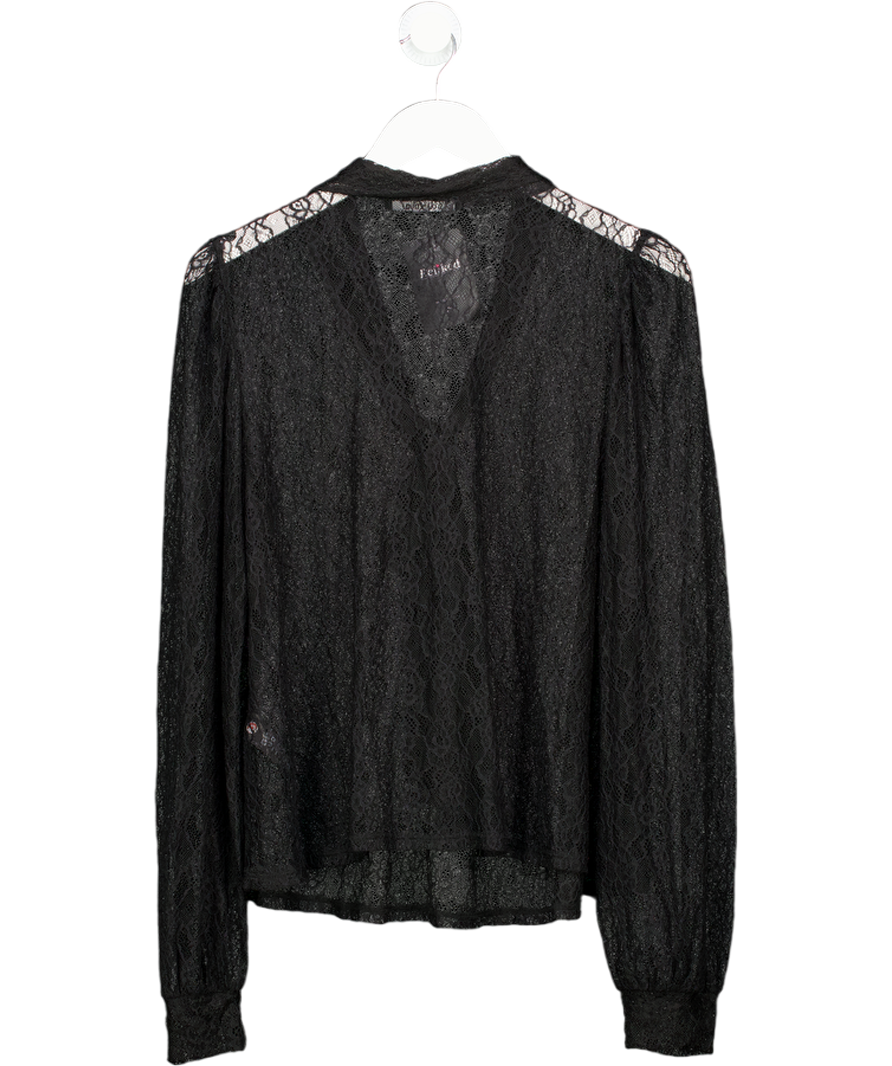 Very Black Lace Blouson Scarf Detail Top UK 18