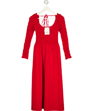 DAMSON MADDER Red 100% Organic cotton Smocked Top Midi Dress UK 6