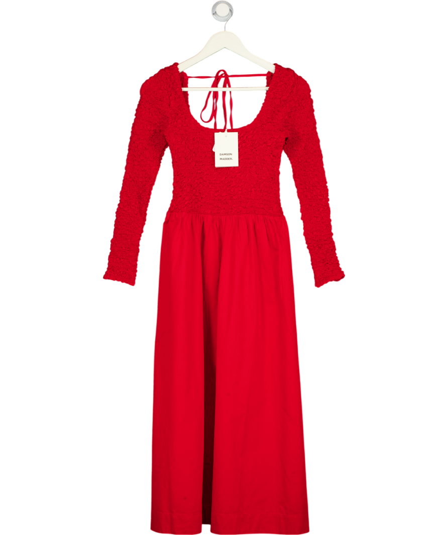 DAMSON MADDER Red Smocked Top Midi Dress UK 6
