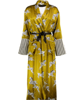OLIVIA VON HALLE Olive Green / Black Zebra Rint Silk Robe UK XS/S