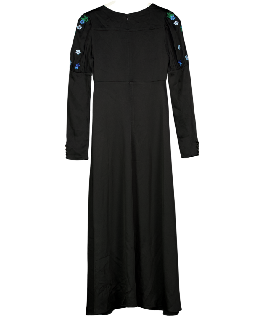 VIVETTA Black Satin Puff Sleeve Floral Embroidered Maxi Dress Fr38 UK 10