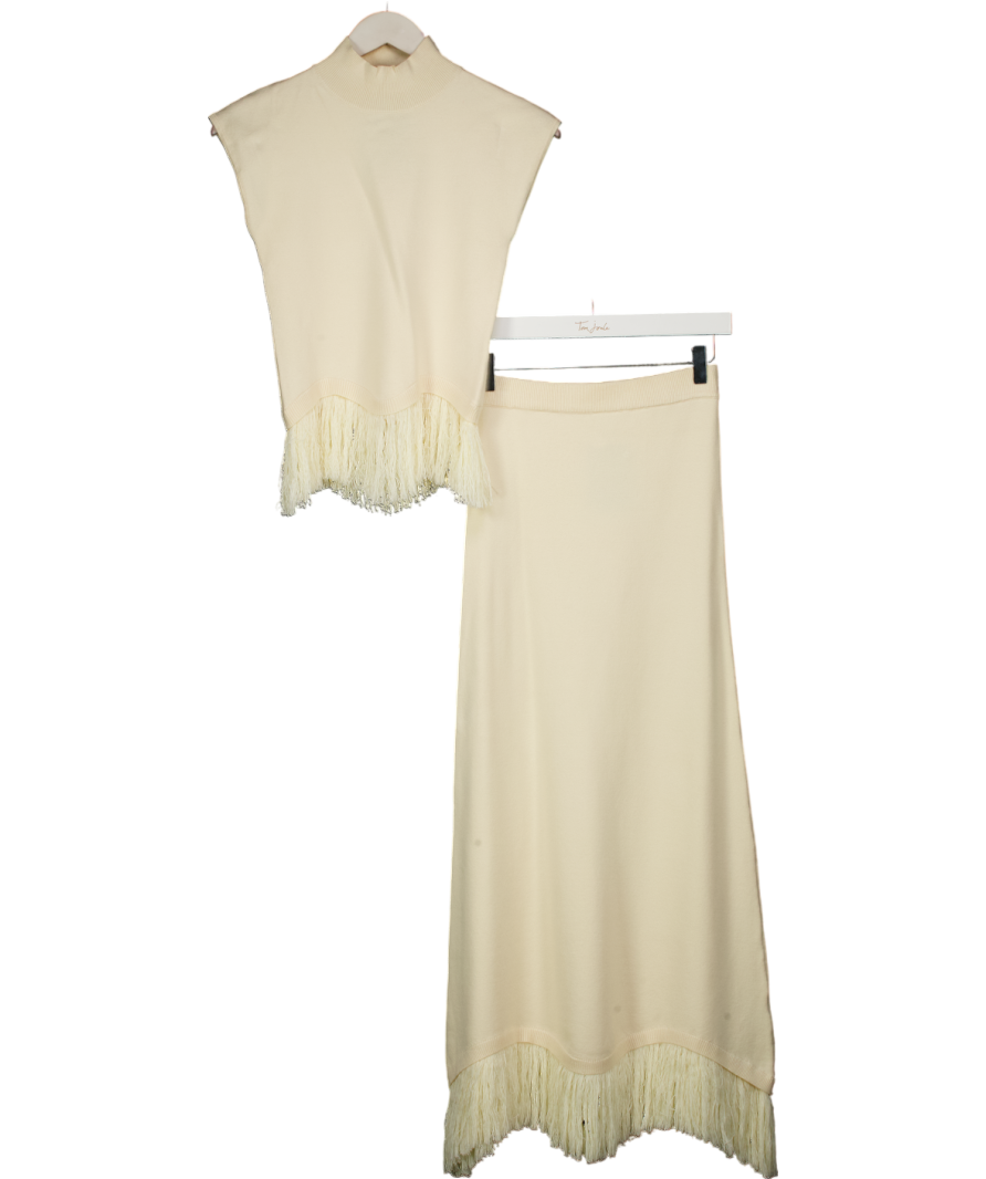 PRETTY LAVISH Cream Orlendina Fringe Knit UK XS