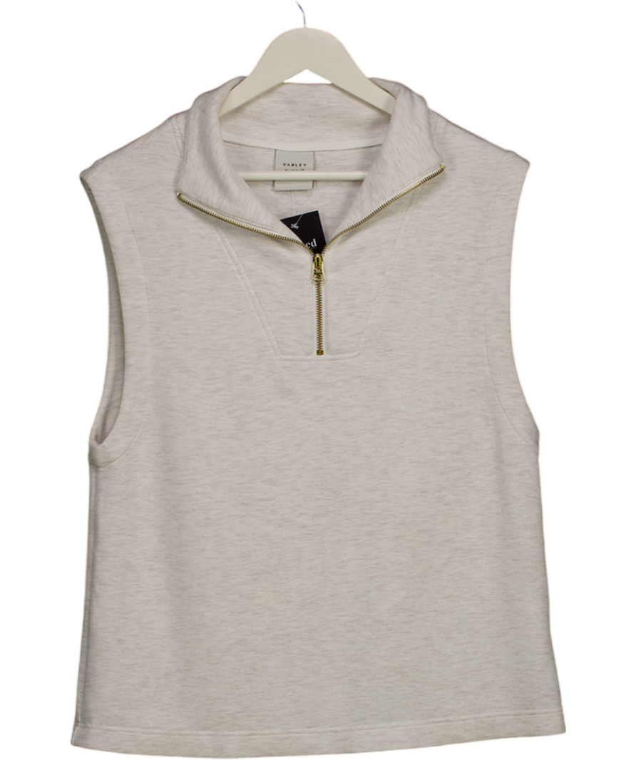 Varley Cream Ivory Marl Doublesoft Loretta Half-zip Sleeveless Sweat UK M