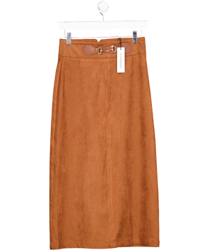COMMENSE Tan Brown Suede Effect Horsebit Skirt UK XS