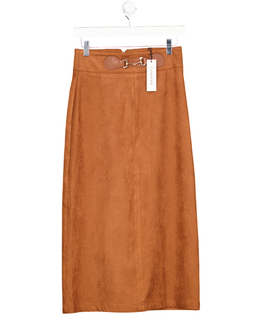 COMMENSE Tan Brown Suede Effect Horsebit Skirt UK XS