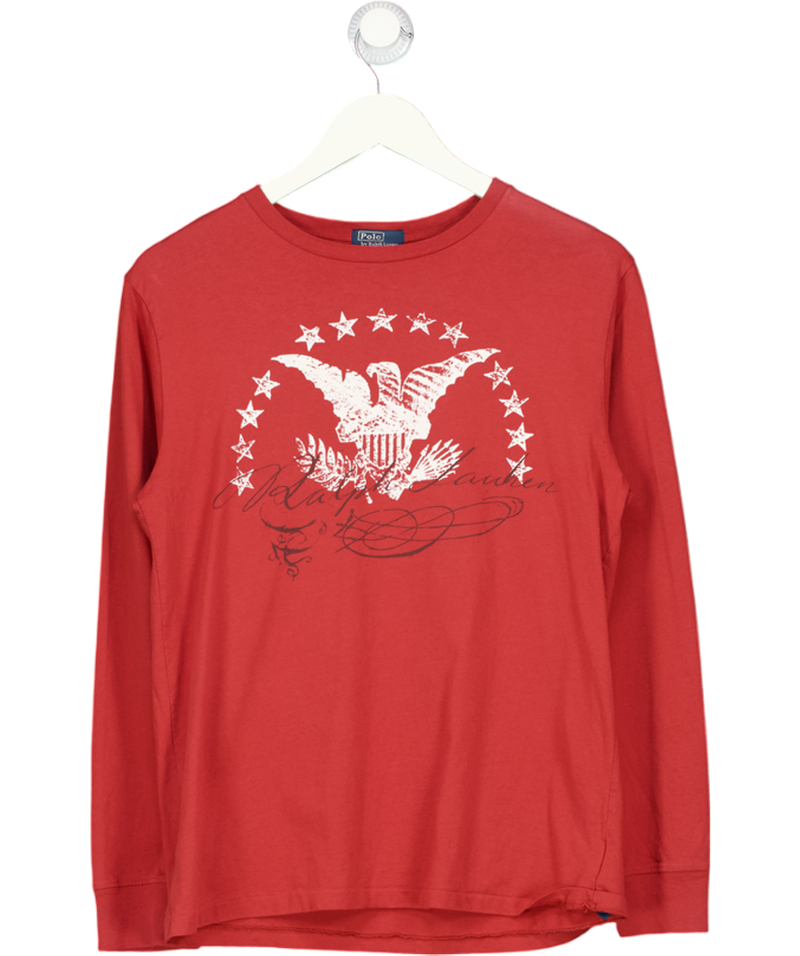 Polo Ralph Lauren Red Cotton Long Sleeve Graphic T-shirt UK M