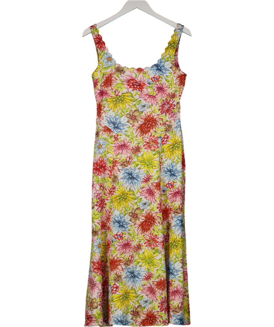 Alexa Chung Cream Floral Kitty Scallop Detail Midi Dress Us8 UK 12