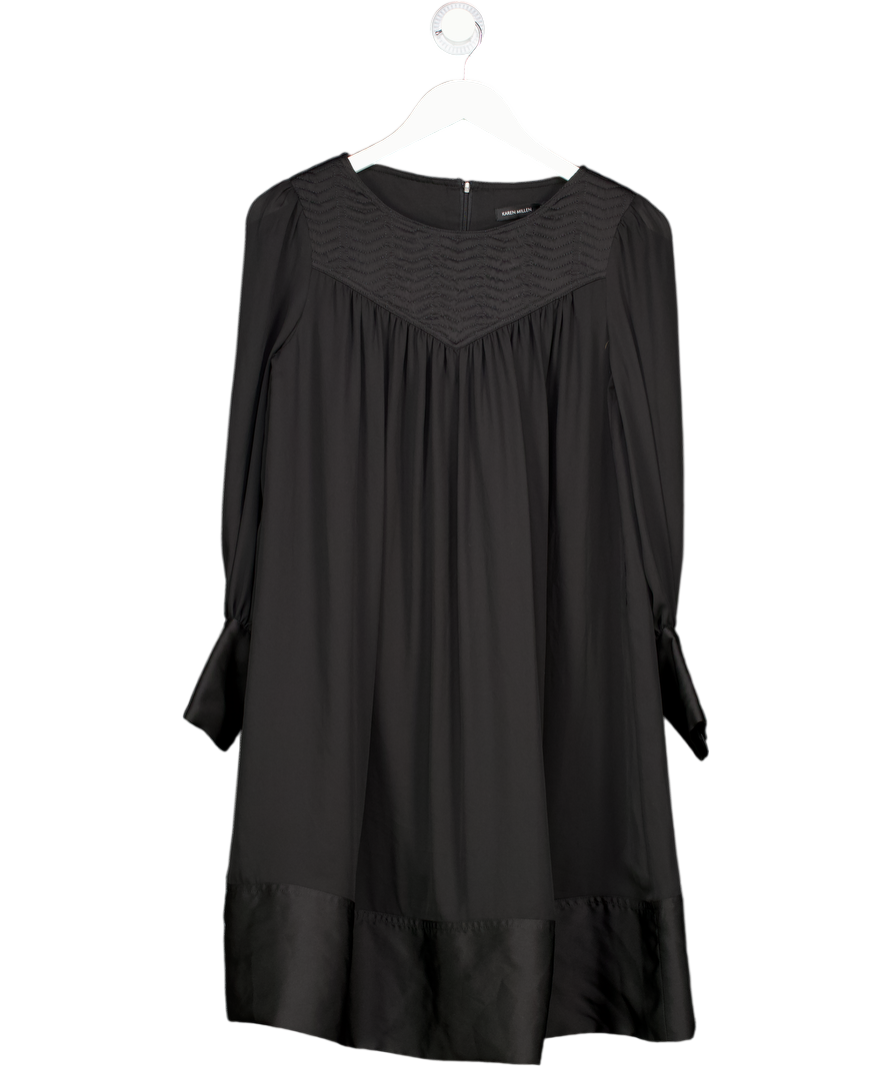 Karen Millen Black Long Sleeve Quilted Yoke Long Sleeve Mini Dress UK 8