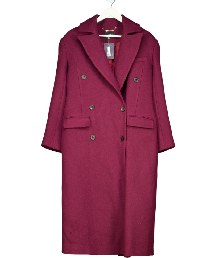 Karen Millen Wine Wool Blend Tailored Fitted Maxi Coat UK 8