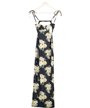 MONTCE Black Liz Floral Petal Long Slip Dress UK XS