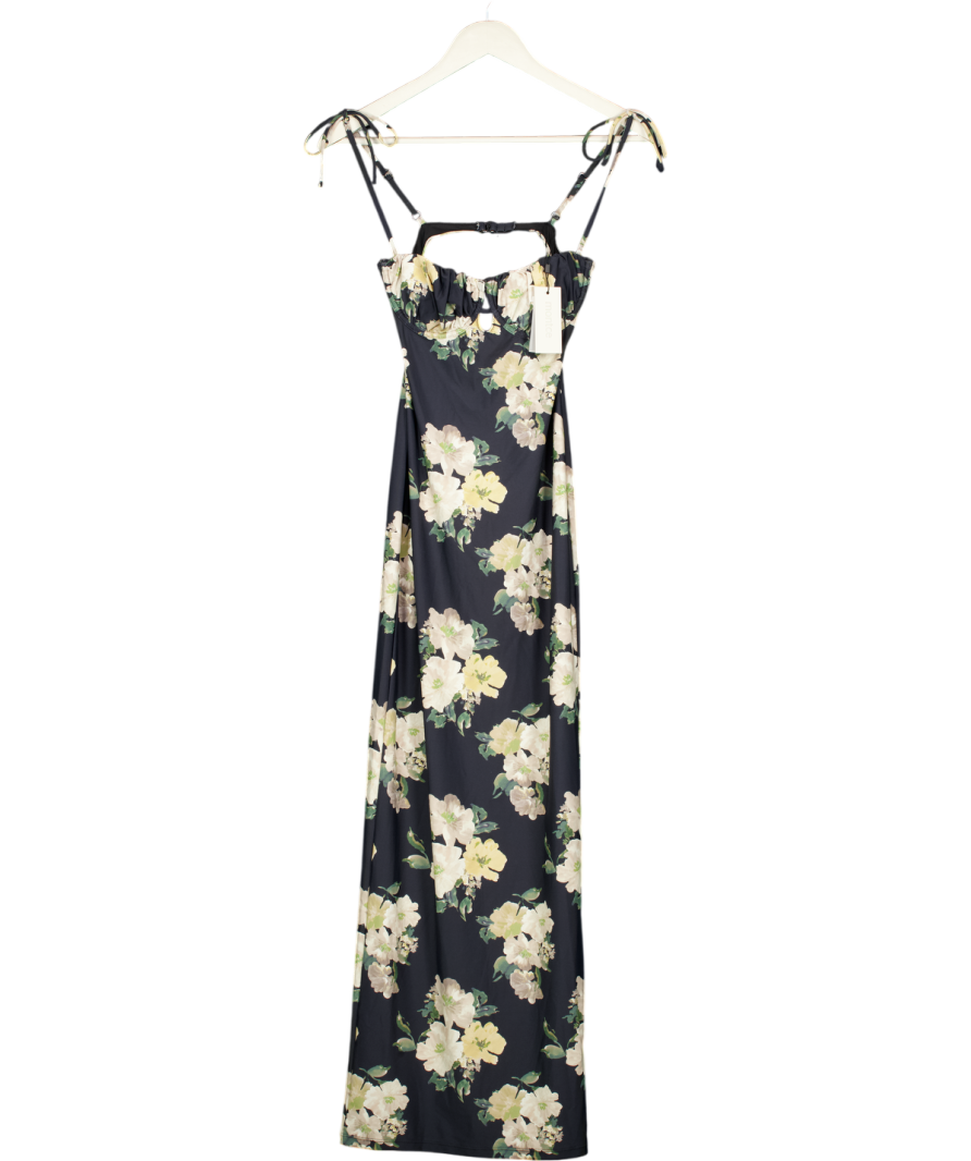 MONTCE Black Liz Floral Petal Long Slip Dress UK XS