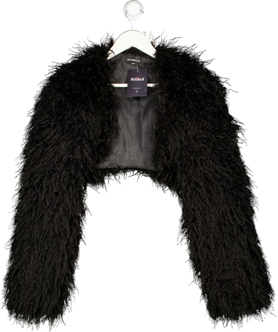 Mars the Label Black The Sabrine Faux Fur Cropped Shrug UK 8