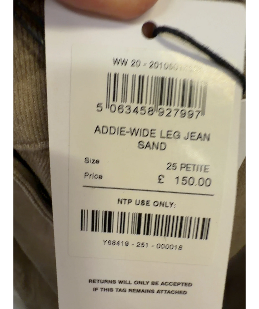 REISS Beige ADDIE-WIDE LEG JEAN SAND, size W25 — label