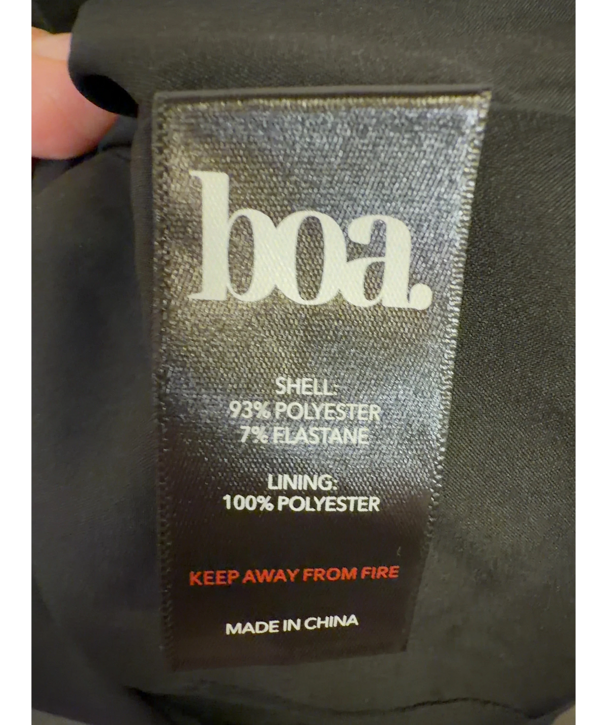 BOA Black Colour, size UK S — label