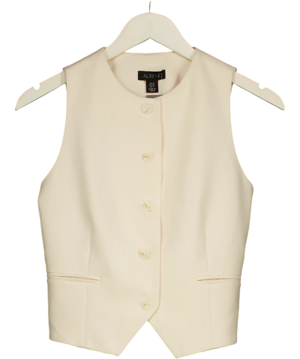 Aligne ivory Mitch High-Neck Waistcoat, size UK 6 — front