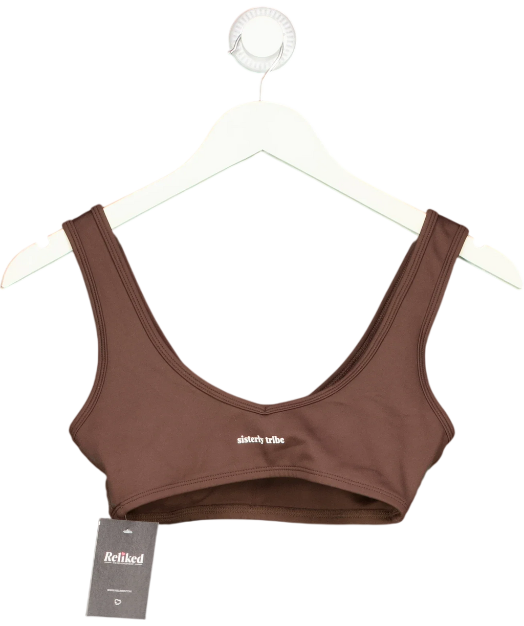 SISTERLY TRIBE Brown activewear crop top, size UK XS — back