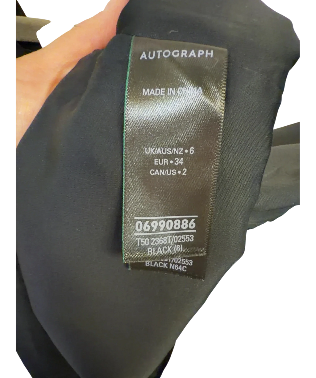 Autograph Black Satin Scoop Neck Cami Top, size UK 6 — fabric detail