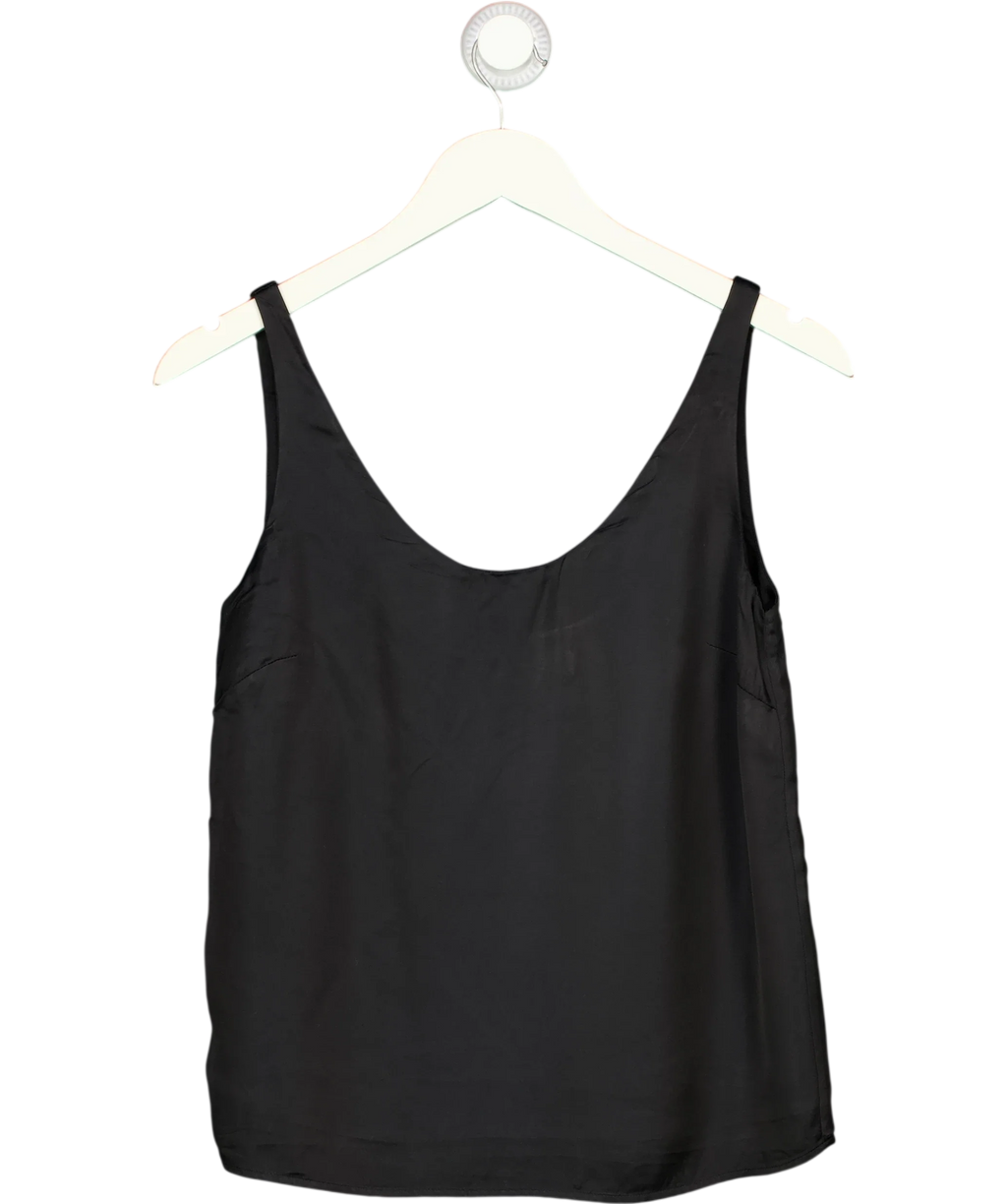 Autograph Black Satin Scoop Neck Cami Top, size UK 6 — front