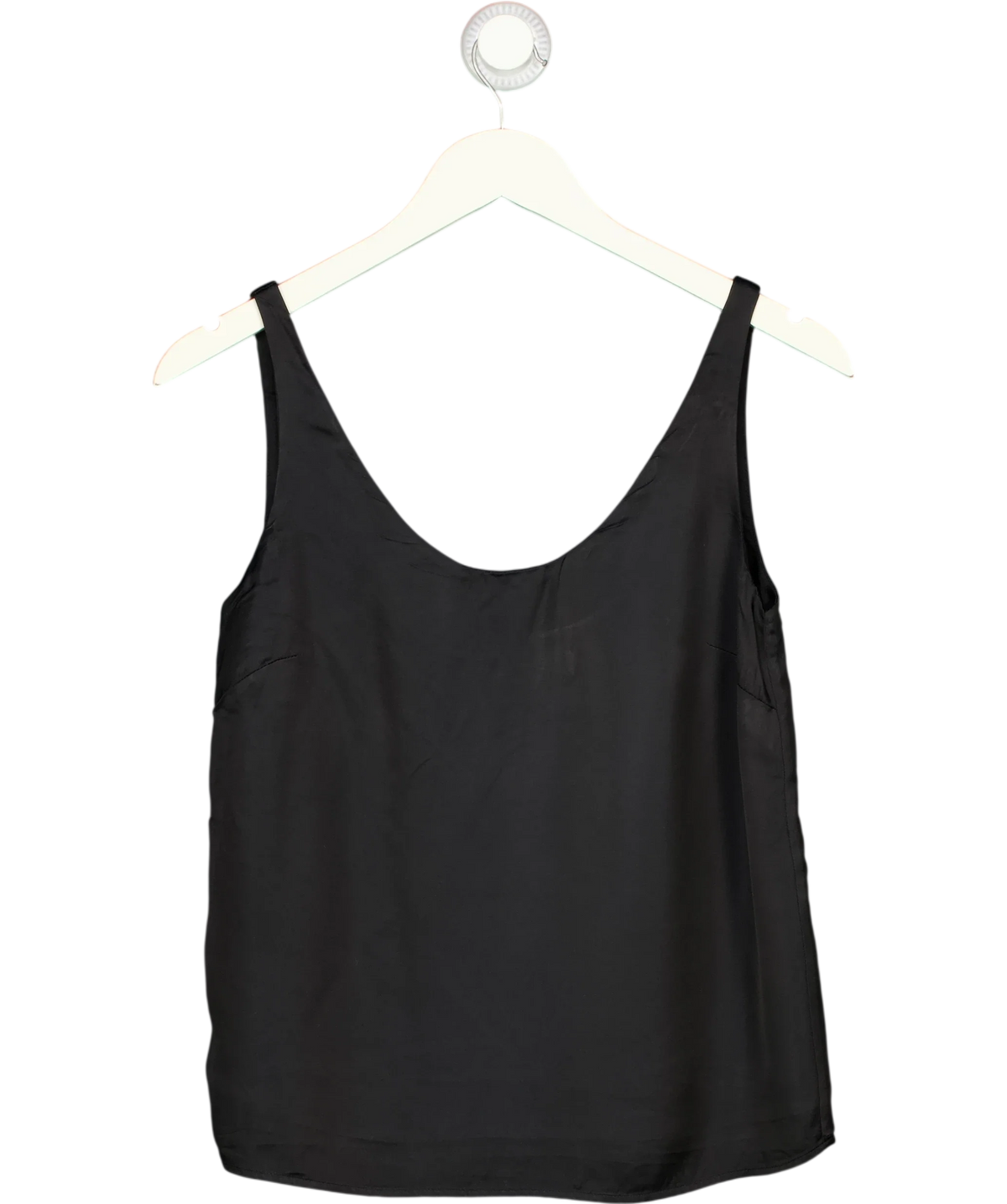 Autograph Black Satin Scoop Neck Cami Top, size UK 6 — front