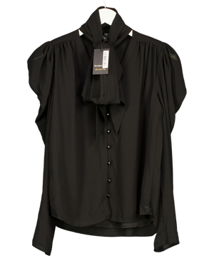 River Island Black Tie Neck Blouse UK 6