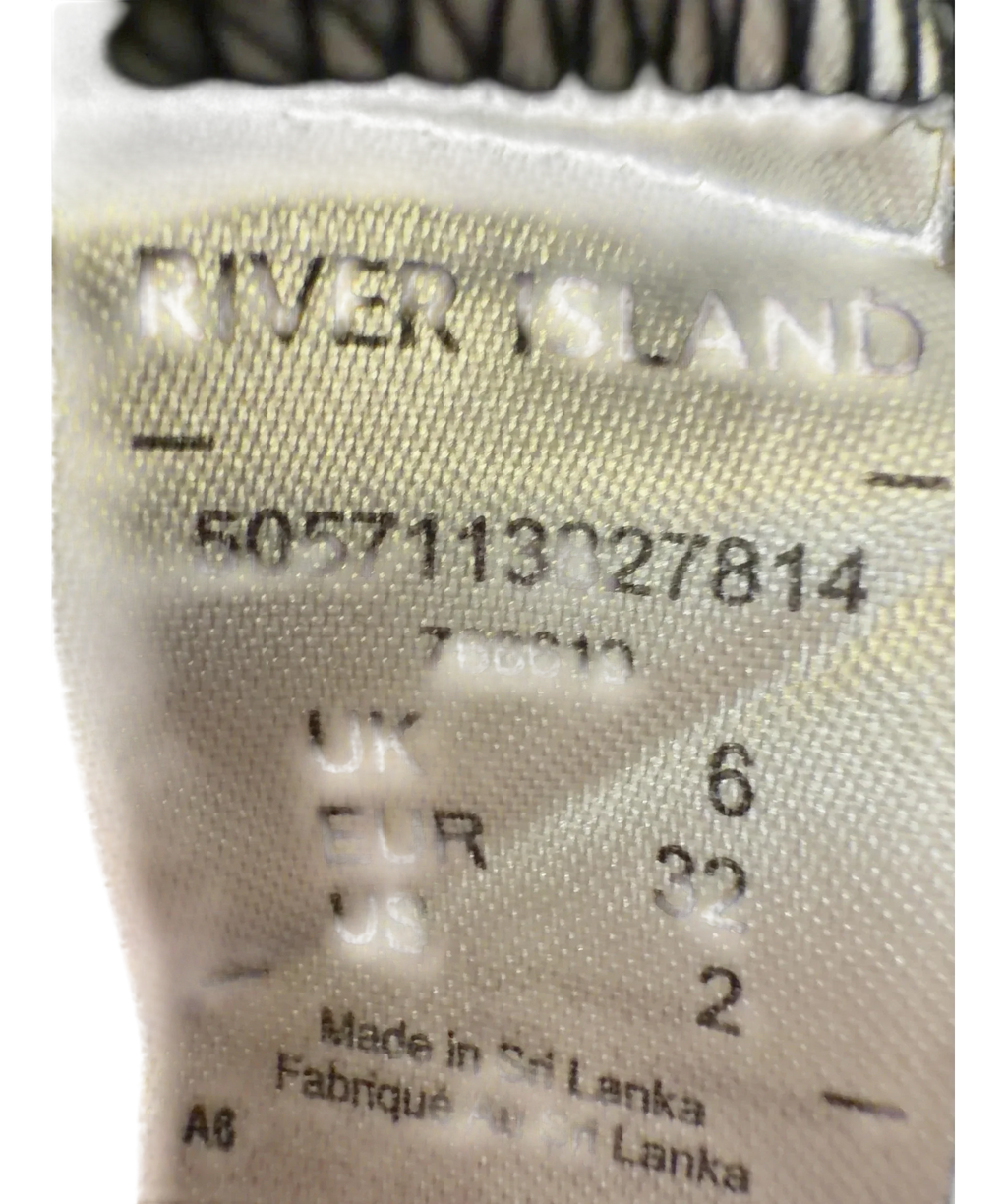 River Island Black satin halter neck top, size UK 6 — fabric detail
