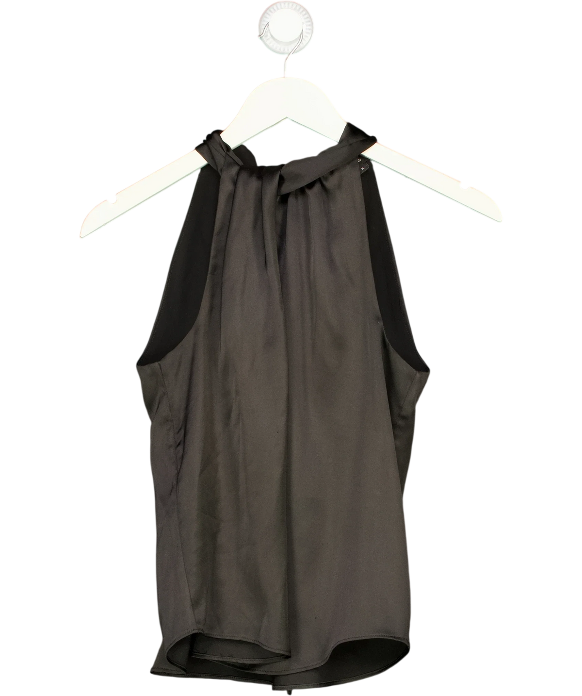 River Island Black satin halter neck top, size UK 6 — front