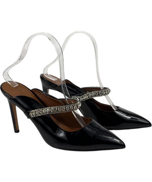 Kurt Geiger Strass Point Black Crystal Strap Patent Mule Heels UK 5