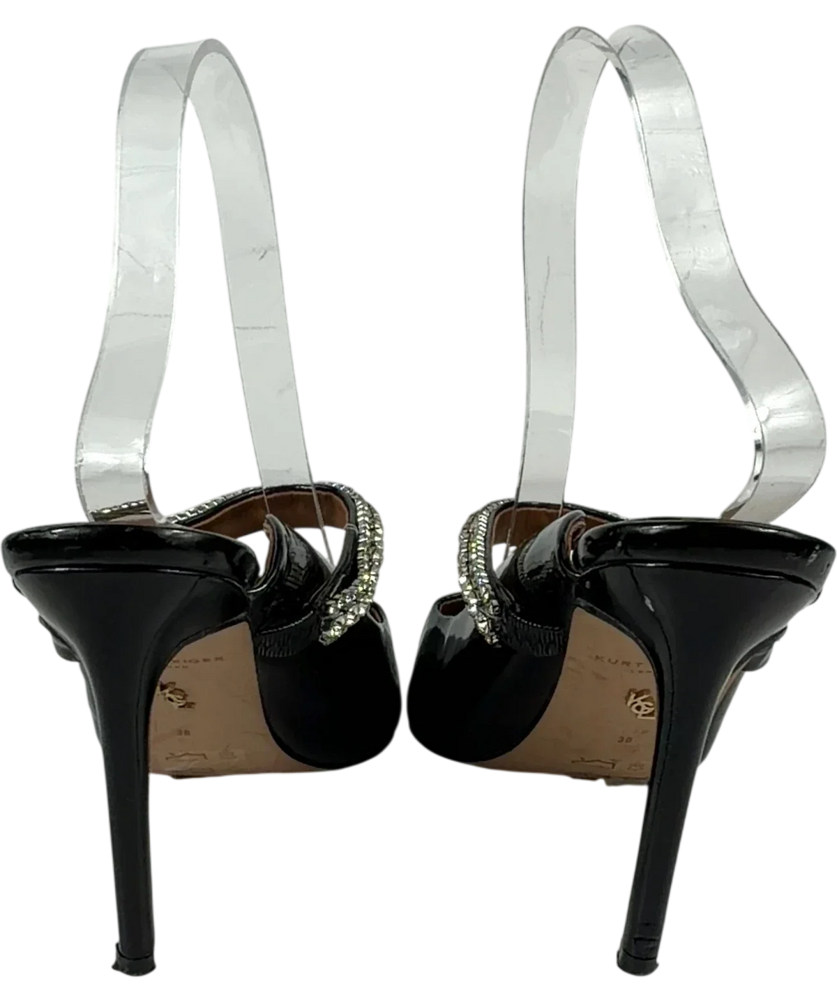 Kurt Geiger Black Strass Point / Duke style patent mule, size UK 5 EU 38 👠 — back