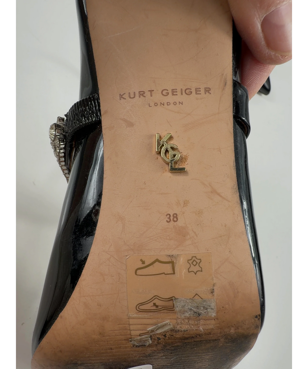 Kurt Geiger Black Strass Point / Duke style patent mule, size UK 5 EU 38 👠 — care label