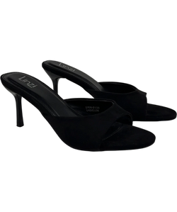 LINZI Black Erin Black Faux Suede Mule Heels, size UK 5 EU 38 👠 — front