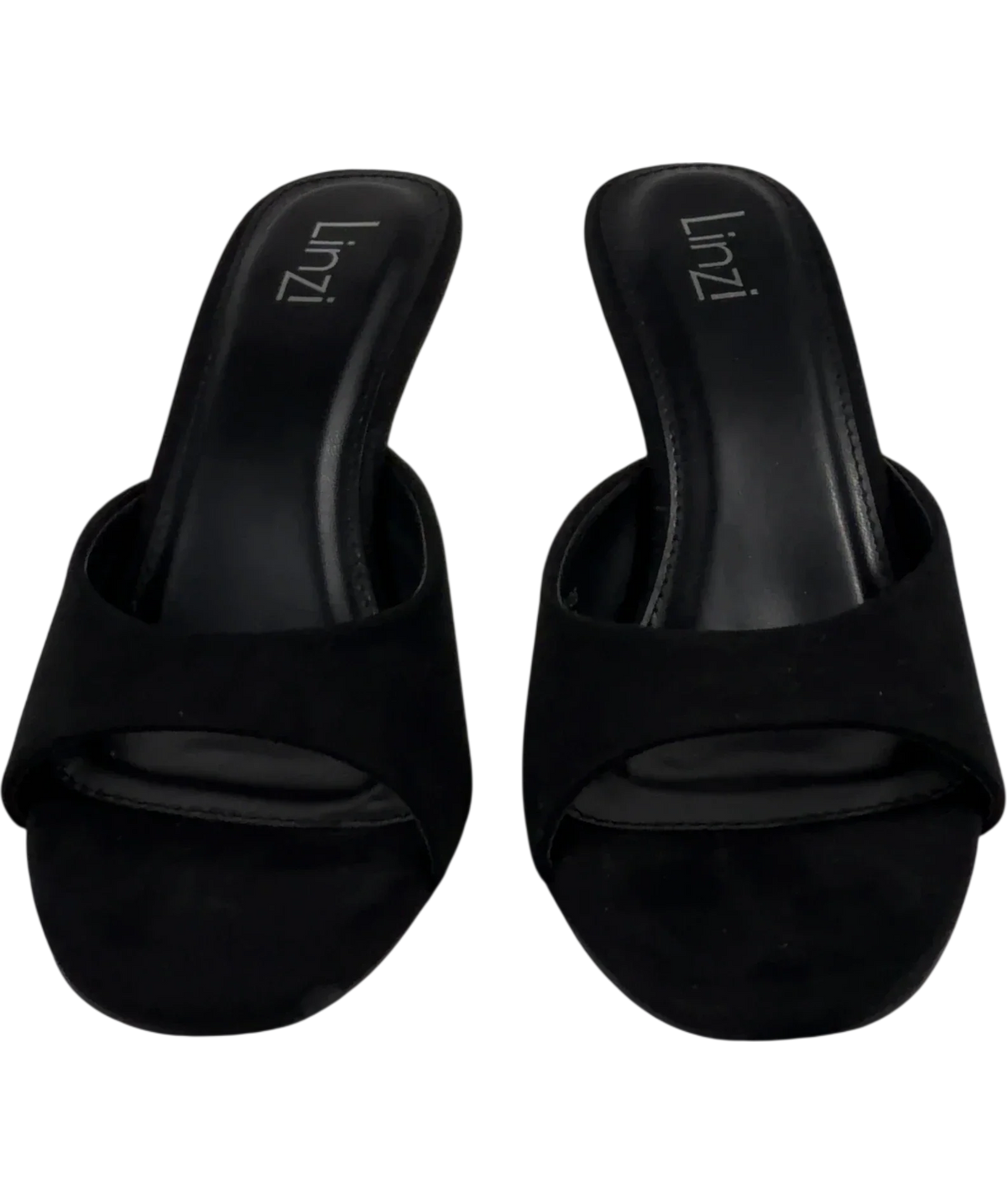 LINZI Black Erin Black Faux Suede Mule Heels, size UK 5 EU 38 👠 — detail