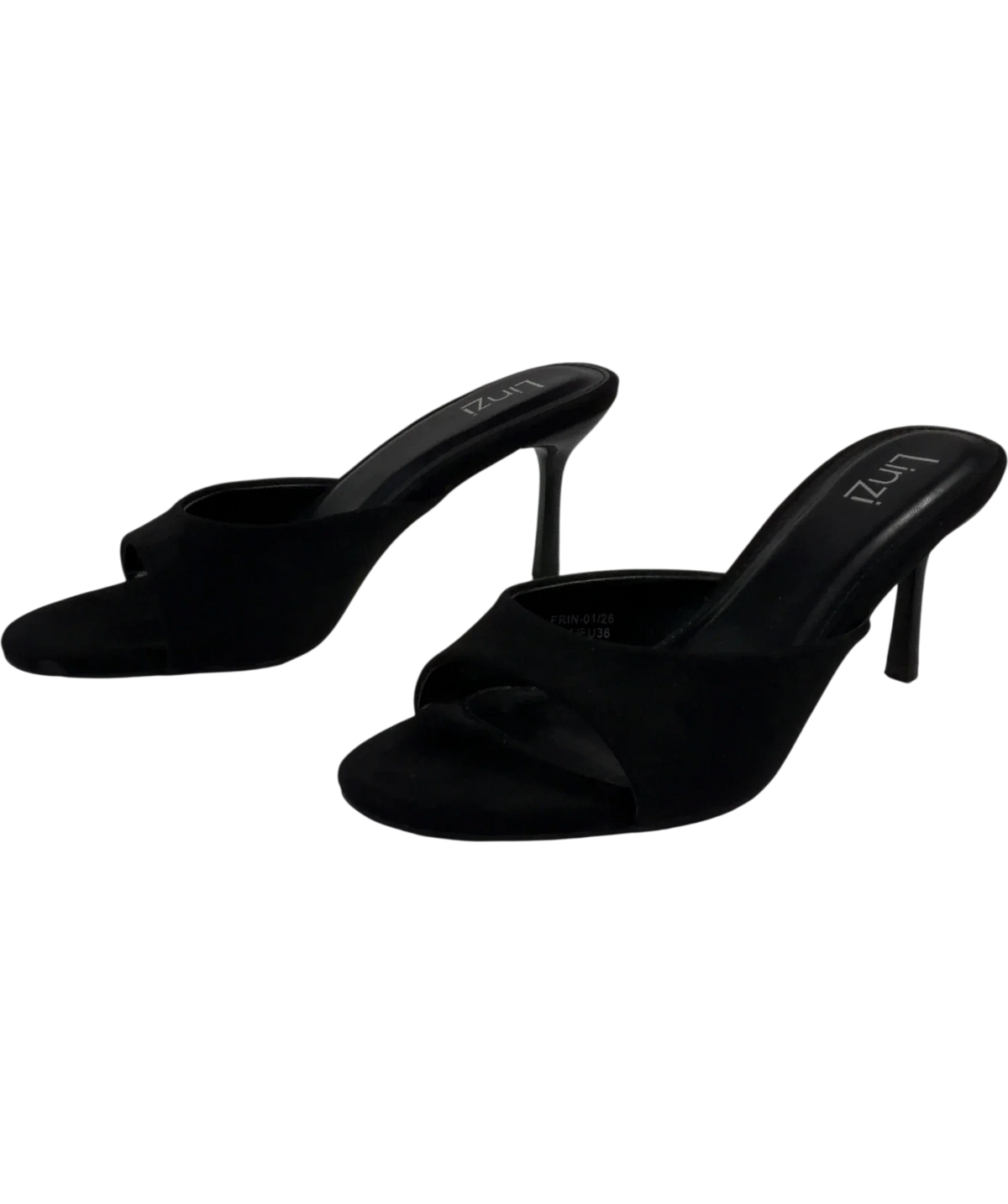 LINZI Black Erin Black Faux Suede Mule Heels, size UK 5 EU 38 👠 — label