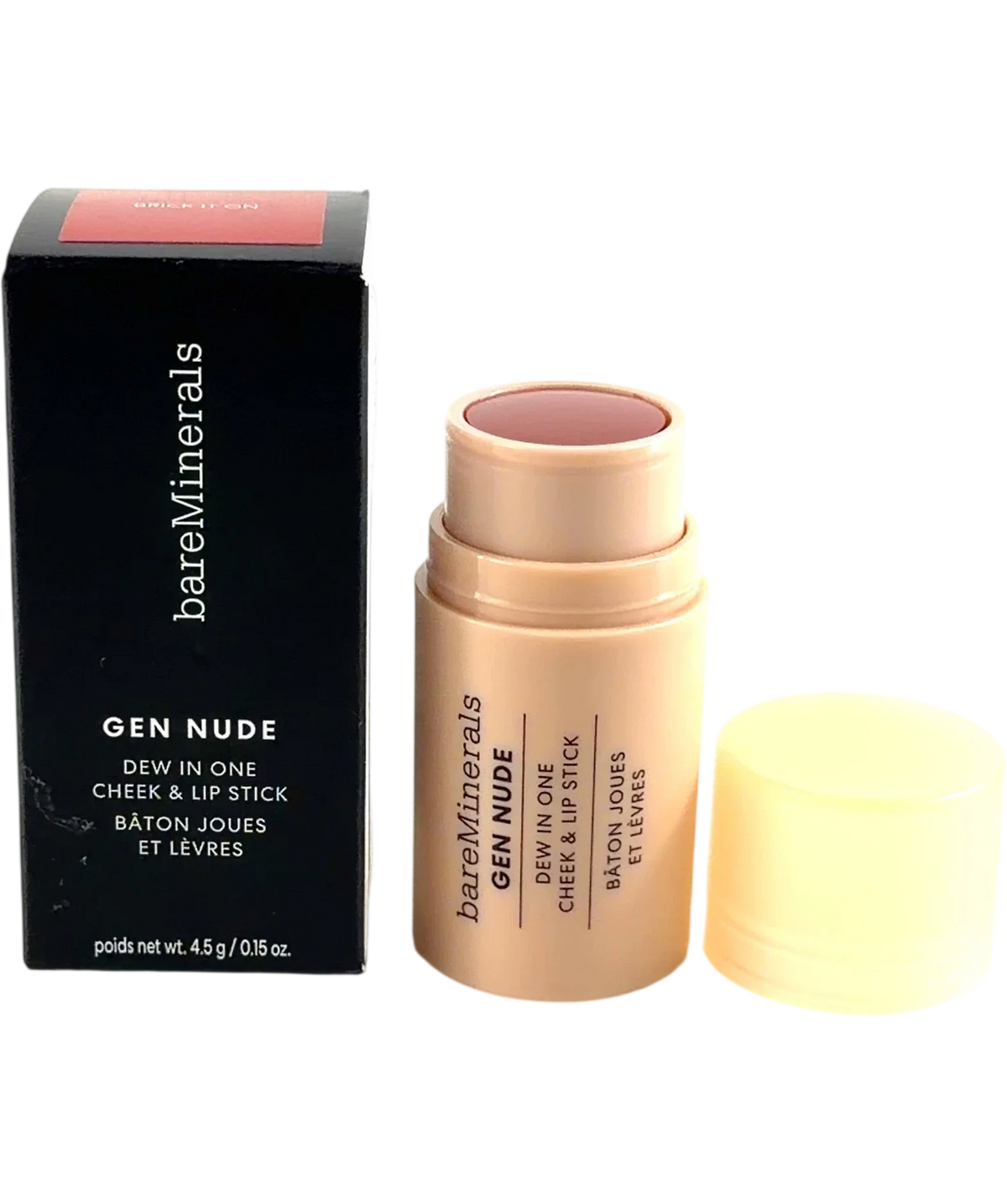 bareMinerals BRICK IT ON Gen Nude Dew in One Cheek & Lip Stick, size 4.5g — front