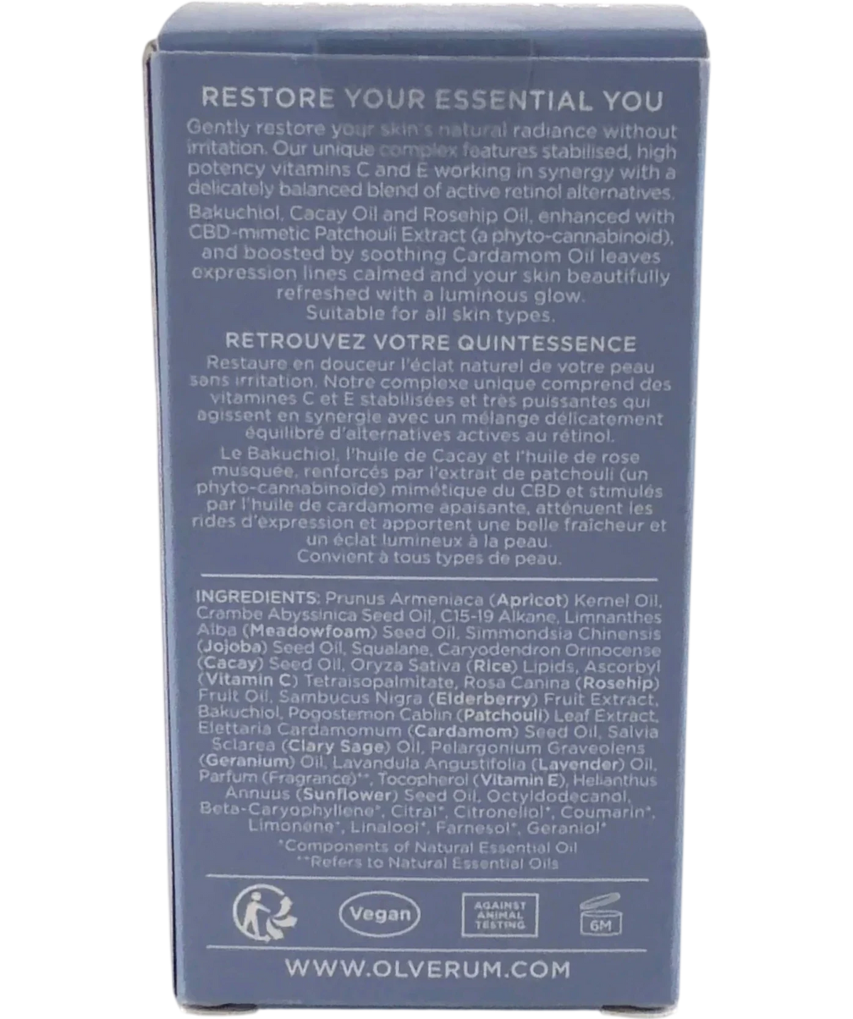 olverum PURE RADIANCE FACIAL OIL, size 30ml — back
