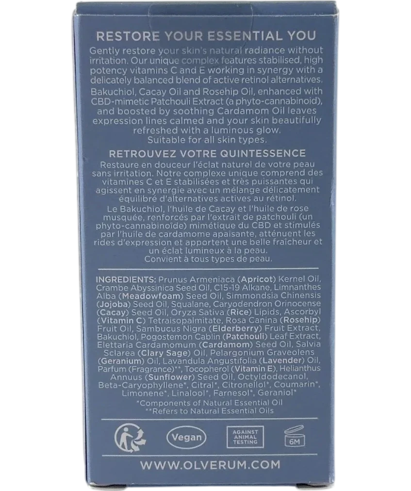 olverum Pure Radiance Facial Oil, size 30ml — back