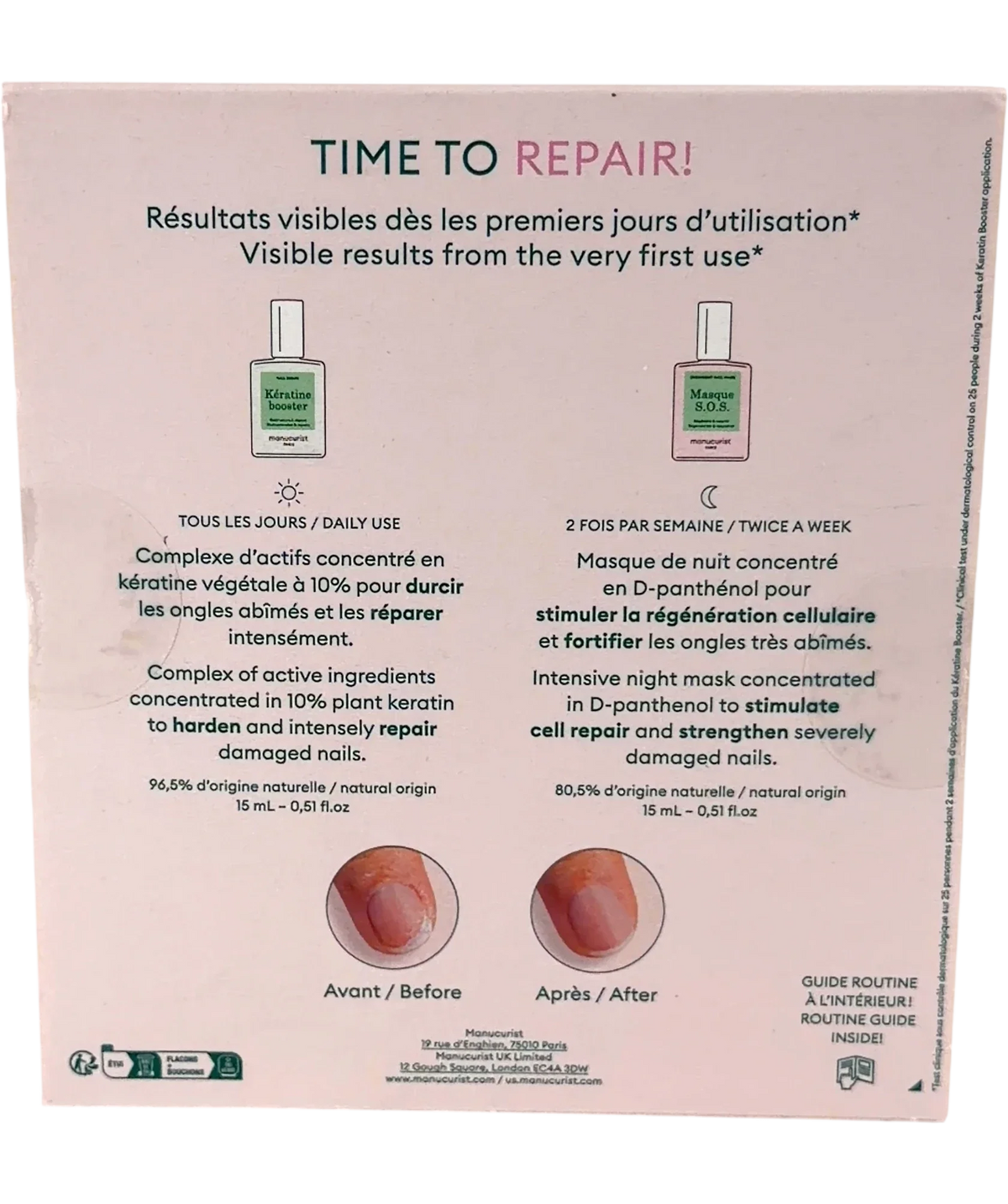 Manucurist Duo Day & Night Regenerating Nail Care Routine, size 15ml — back