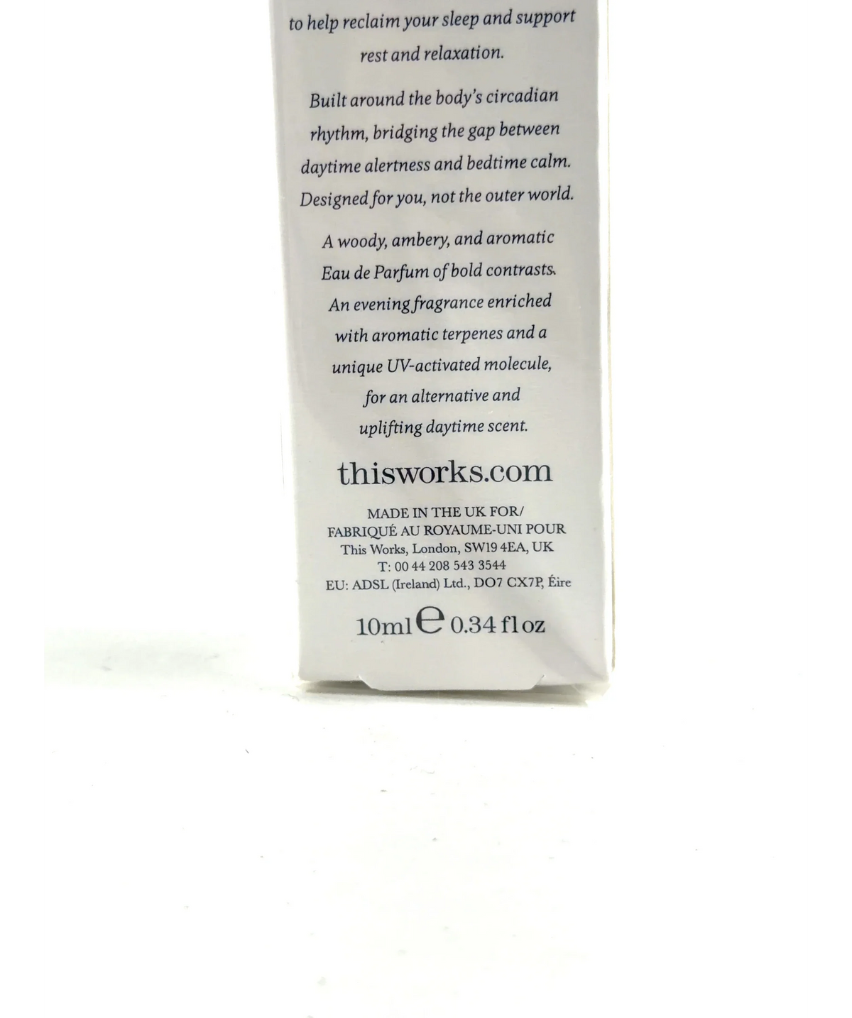 This Works own time, size 10ml — care label