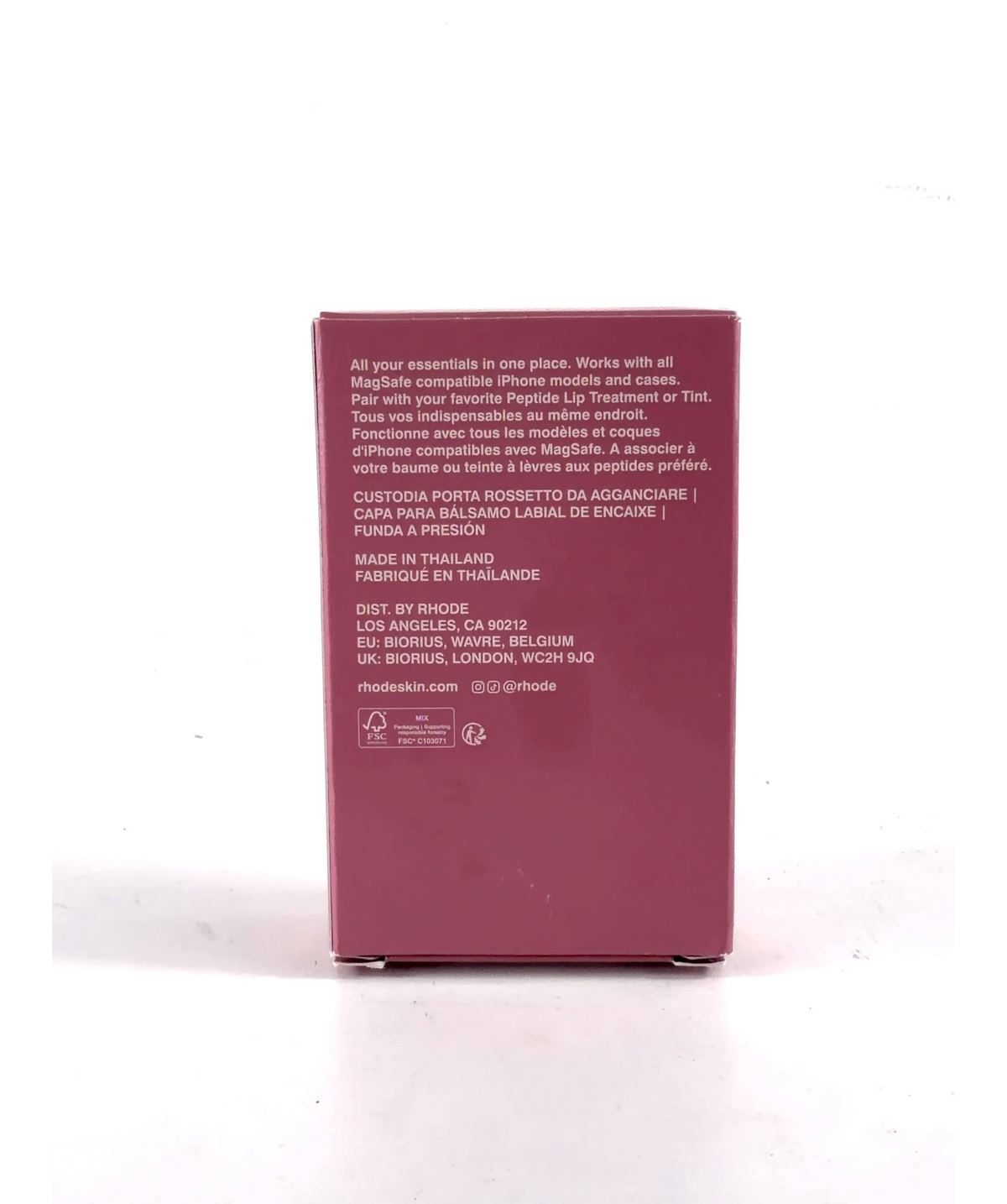 Rhode pink Snap-On Lip Case — care label