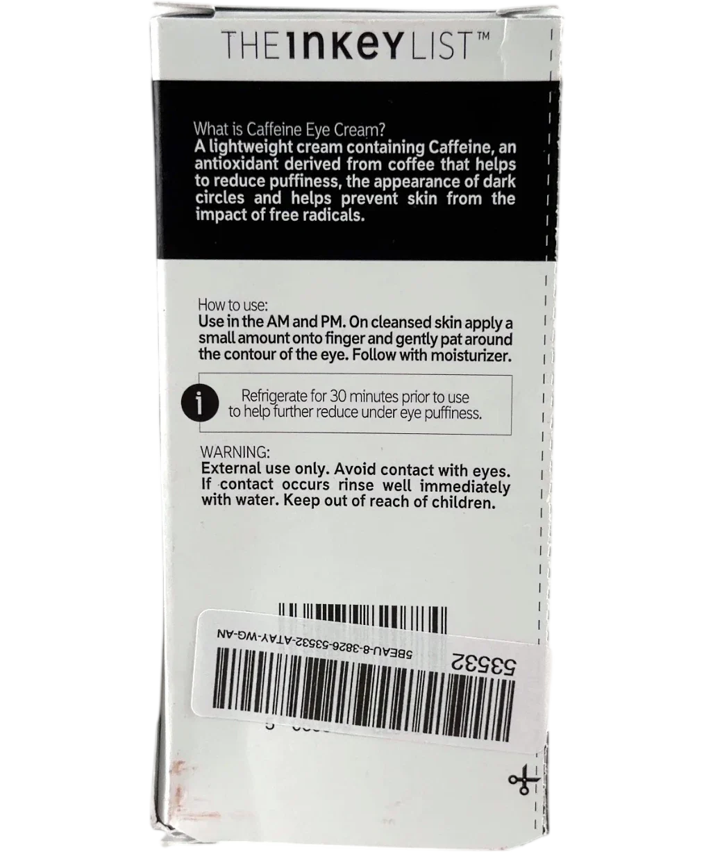 The Inkey List CAFFEINE EYE CREAM, size 15ml — back