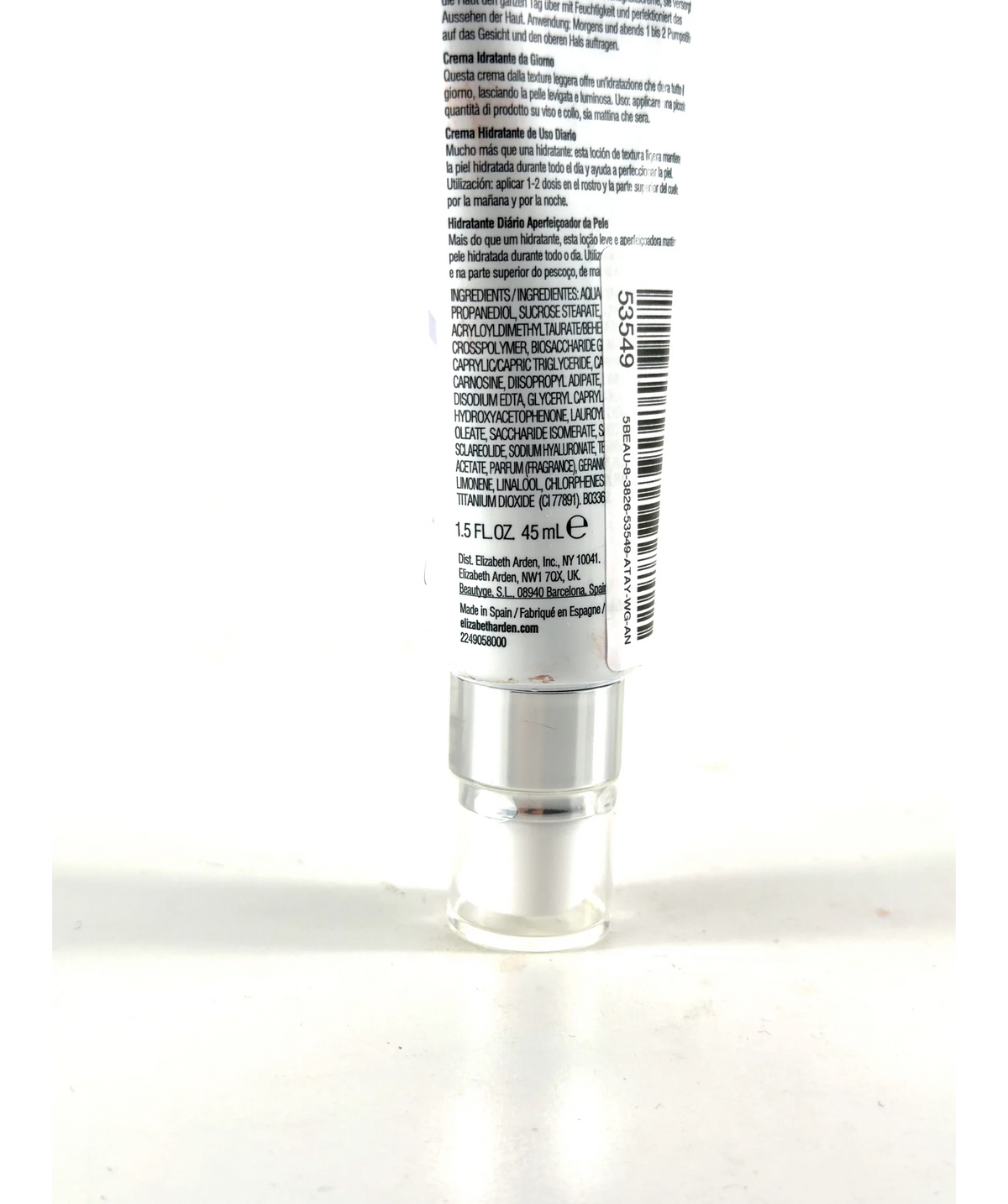 Elizabeth Arden Eight Hour HydraPlay Skin Perfecting Daily Moisturizer, size 45ml — care label