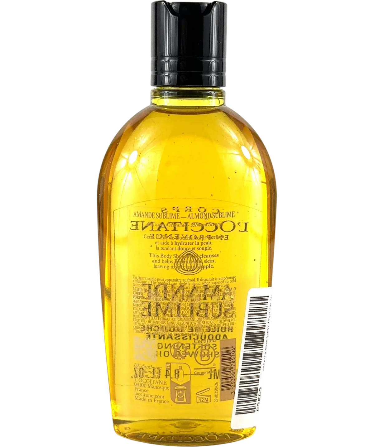 Loccitane Almond (Amande Sublime) Softening Shower Oil, size 250ml — back