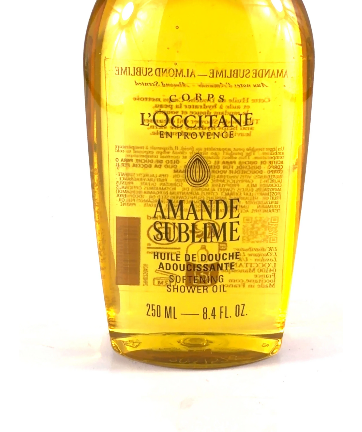Loccitane Almond (Amande Sublime) Softening Shower Oil, size 250ml — label