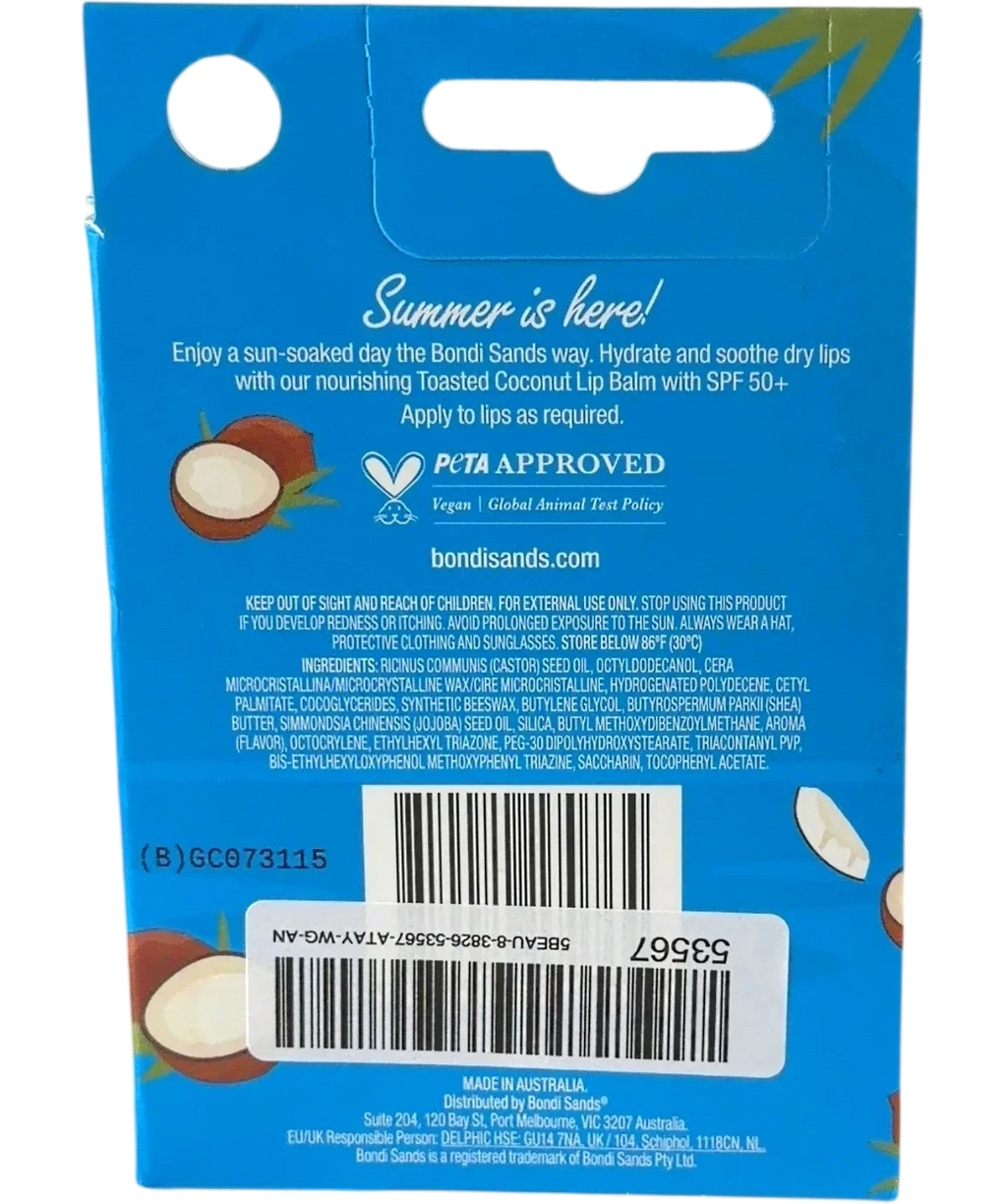 Bondi Sands Toasted Coconut LIP BALM with SPF 50+ TOASTED COCONUT, size 10g — back