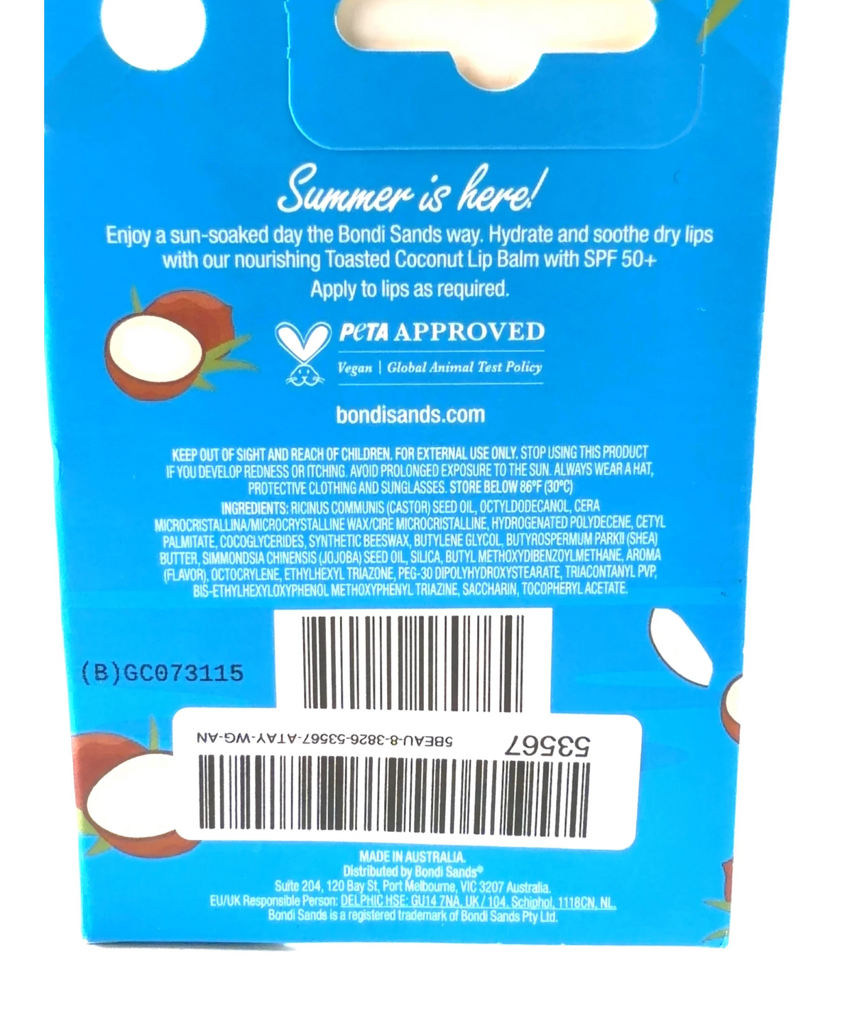 Bondi Sands Toasted Coconut LIP BALM with SPF 50+ TOASTED COCONUT, size 10g — detail